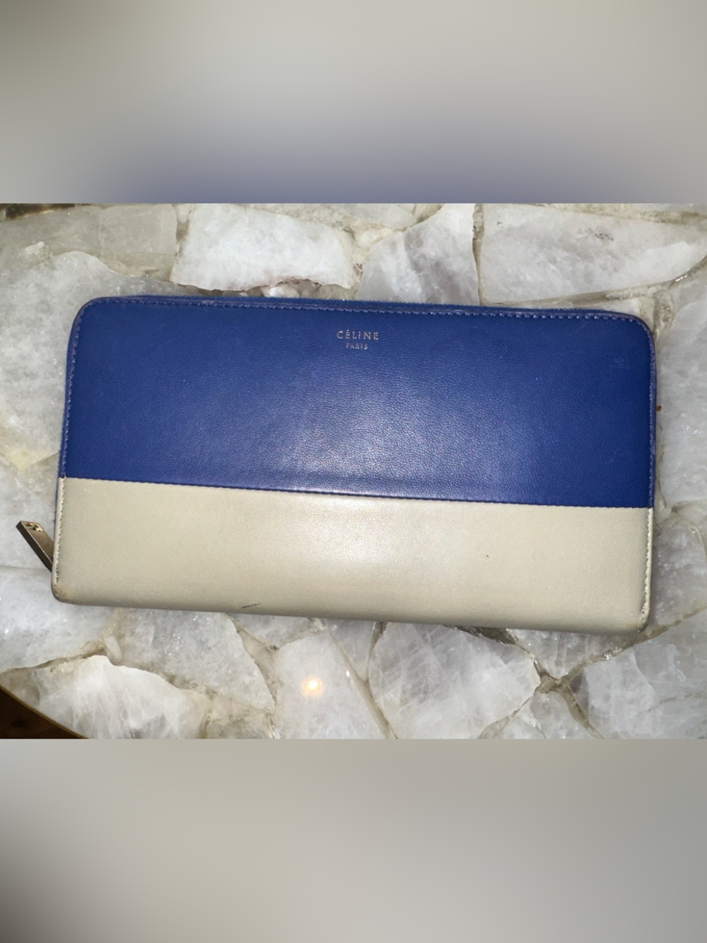 Celine Paris Blue & Grey Colorblock Leather Zip Around Wallet | Phoebe Era